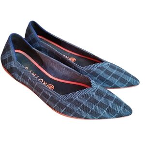 Rothy’s Blue Plaid the Point Flats size 10 Indigo Gingham Plaid